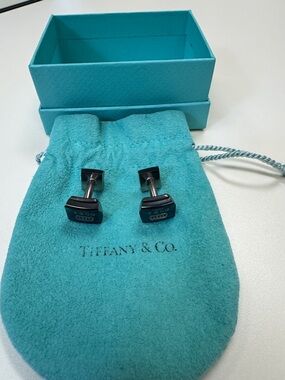 Tiffany & Co Silver 1837 Black Titanium Cufflinks